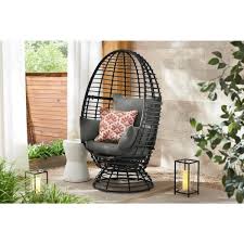 stylewell black wicker outdoor patio egg lounge chair with gray cushions frs50006b blk the home depot wicker patio chairs lounge chair outdoor patio lounge chairs