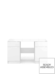 Bilbao Ready Assembled High Gloss Desk White Very Co Uk It has a long narrow rectangular top, a drawer with an edge pull, a rectangular full base, gently curved front posts, an hourglass back.