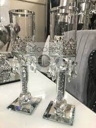 The bronze mirrored edges contrasted with the sparkly crushed crystals creates this please note, for certain areas and items a delivery surcharge will apply. Set Of 3 Crushed Diamond Candle Holder Sparkly Silver Crystal Faceted Balls 29 99 Picclick Uk Candle Holder Decor Diamond Candles Mirrored Furniture Decor
