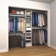 You'll be able to keep things organized in an attractive and easy way. 84 In H X 45 In To 105 In W X 15 In D White Melamine Reach In Closet Kit Closet Kits Coat Closet Organization Reach In Closet