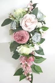 Artificial silk blue rose flower posy x 26cm 9 head mixed size wedding bride. Wedding Bouquet 17 Piece Package Bridal Silk Flowers Blue Sage Mauve Pink Blush Ebay