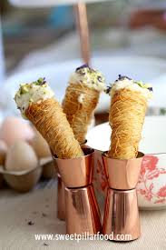 Kanafeh Cones With Tahini Mascarpone Crushed Pistachio Recipe Middle Eastern Desserts Arabic Dessert Lebanese Desserts