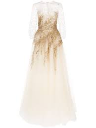 Oscar De La Renta Illusion Paillette And Sequin Fern Embroidered Gown Designer Evening Dresses Long Sequin Dress White Evening Gowns