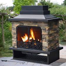 Sunjoy Sutton Fire Place Black Outdoor Wood Burning Fireplace Backyard Fireplace Outdoor Fireplace