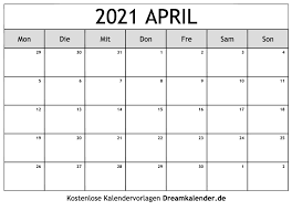 Wochenkalender 2021 als kostenlose vorlagen für pdf zum download & ausdrucken. Kalender April 2021