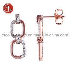 two connected hollow square Silver&Brass Jewelry rose gold plateing cz  earrings - China Trendy Jewelry and Latest Design price | Made-in-China.com