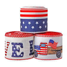 Upcycled patriotic burlap napkin rings. Patriotic Burlap Ribbon Star Stripe Wired Edge Ribbon Red Truck Ribbon America Flag Themed Ribbon