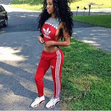 Black And Red Adidas Joggers Love Her Pants But She Needs To Put A Bra On Fashion Adidas Outfit Adidas Pants