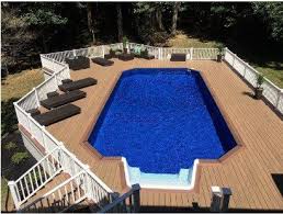 Ultimate 14 X 30 Grecian Pool Kit Synthetic Wood Coping Swimming Pool Decks Above Ground Pool Kits Above Ground Swimming Pools