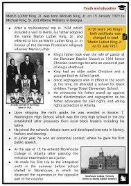 Where was martin luther king born and raised? Martin Luther King Jr Facts Worksheets Youth Education Activism