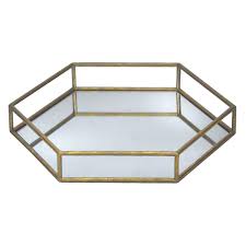 Hexagon Gold Mirror Tray Geometric Tray Mirror Tray Black Gold Bedroom