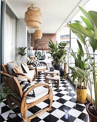 Modern Neutral Patio Ideas Rattan Lantern Lights Black White Tile Floor The Best Apartment Balcony Decorating Small Apartment Balcony Ideas Apartment Patio