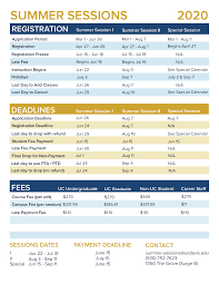 Master Calendar Summer Sessions