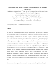 Pdf The Decision To Adopt Organic Farming In Malaysia Based On The Key Informants Point Of View