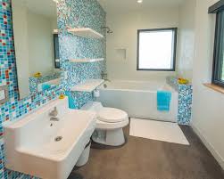 From plain tiles to cartoon tiles, to floral tiles, these designs feature a variety of tiles that will suit the structure and framework of the bathroom. Fantastic Modern Home Residence Design Fancy Kids Bathroom Mosaic Glass Tile Backsplash Sharp Res Modern Kids Bathroom Kids Bathroom Fun Kids Bathroom Ideas