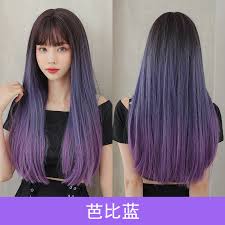 Tones of fuchsia, electric mulberry, and gilded. C 0297 Wig Women S Long Hair Blue Purple Gradient Long Straight Hair Air Bangs Full Top Hair Cover Fashion Purple Full H Shopee Thailand