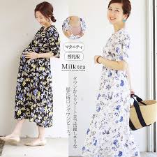 Milk tea マタニティ 服 授乳服 ワンピース 夏 サマーフローラ・ロングワンピース スナップボタン お宮参り 半袖 花柄 マキシ  マタニティウエア : 授乳服とマタニティ服のMilk tea - 通販 - Yahoo!ショッピング