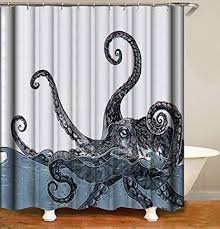 Yuyasm Octopus Shower Curtain Decor Vintage Black White Marine Kraken Sea Monster Tenta Octopus Shower Curtains Custom Shower Curtains Nautical Shower Curtains