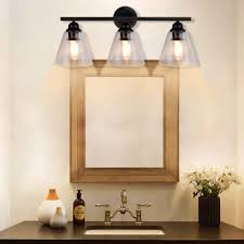 Makes a great statement in over our bathroom vanity this stainless steel sconce features a rectangular backplate and an angular arm that supports its single. Dllt Vanity Wall Light Fixture Rustic Bathroom Lighting 3 Light Wall Sconces Lamp With Glass Shade For Powder Room Buy Online In Guatemala At Guatemala Desertcart Com Productid 187819794