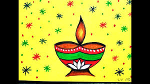 Pattern or handmade paper in different colors (gold for diya and yellow for the flame). Easy Greeting Card Drawing For Kids Novocom Top