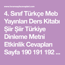 4 sinif turkce meb yayinlari ders kitabi siir siir turkiye dinleme metni etkinlik cevaplari sayfa 190 191 192 193 4 sinif turkce kitap sinif kitap sayfalari