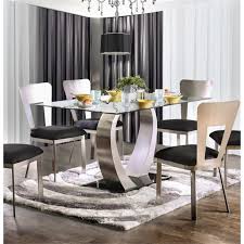5 pcs modern dining table set 4 chairs steel frame home kitchen furniture black. Furniture Of America Genaveve Tempered Glass Top Dining Table In Silver Walmart Com Walmart Com