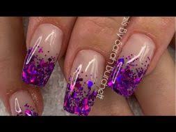 acrylic nails purple glitter fade