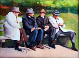 Sunday afternoon in the park painting. Sunday Afternoon Central Park Four Men On A Park Bench Painting By Pat Percy