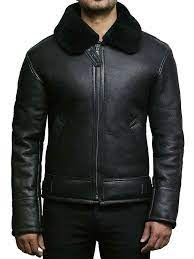 Men S B3 Aviator Bomber Shearling Sheepskin Black Leather Winter Jacket Unbranded Bomber Leather Jacket Men Leather Jacket Sheepskin Jacket