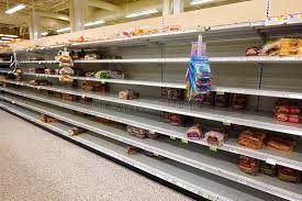 Empty Grocery Store Shelves Of Bread Before A Hurricane Or Snow Storm Royalty Fr Aff Shelves Bread Hurricane Emp Store Shelves Grocery Store Grocery