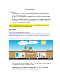 Click on the motion tab at the top of the screen. Forces And Motion Introduction The Content Of This Investigation Is To
