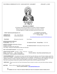 THE PARISH COMMUNITY OF ST. JOHN KANTY/ST. ADALBERT JANUARY 1, 2023