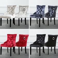 Featuring a curved high back, plush cushioned seat and deeply tufted velvet upholstery studded with nailheads, this. Pair Crushed Velvet Dining Chairs Back Chrome Ring Knocker Stud Chair Kitchen Ebay