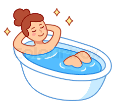 Cute cartoon woman taking bath in bathtub | Stock vector | Colourbox