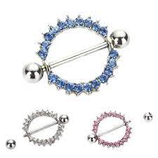 New Surgical Steel Sunflower Paved Circle Piercing Nipple Shield Ring Bar  Gif`da | eBay