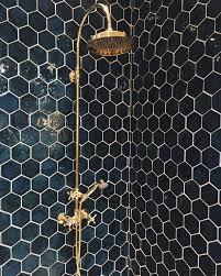 Black And Gold Tiles Bathroom Pin By Abby Telford On Tile Pattern Honeycomb Tile Beautiful Bathrooms House Design