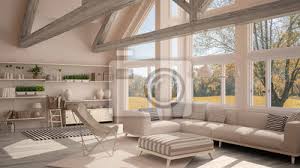 Wohnzimmer Von Luxus Oko Haus Parkett Und Holz Dachstuhle Panorama Fenster Fototapete Fototapeten Luxus Haus Appartment Geraumig Myloview De