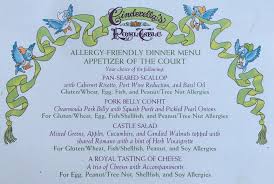 Cinderella S Royal Table Allergy Friendly Dinner Menu Cinderella Royal Table Dinner Menu Royal Table