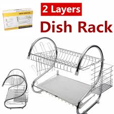 Kingrack stainless steel dish rack, full size dish drainer, metal wire drainer set with detachable utensil caddy, 360° swivel spout drain board design, for kitchen counter organized, grey. Large Capacity Stainless Steel 2 Layer Dish Drainer Drying Rack For Kitchen Storage Lazada Ph