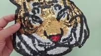 Large Sequin Tiger Head Iron On Patch Sew On Patch Sparkling Bengal DIY  Applique Motif for Kid Adult Clothing Jacket Backpack Decoration