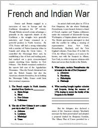 The French And Indian War Free Printable American History Reading With Questi Social Studies Worksheets 7th Grade Social Studies Social Studies Middle School