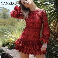 2020 Round Neck Full Sleeves Water Lace Embroidery Pullover Ruffles Patchwork Mini Length Dress Party Vestido V131 In 2020 Long Sleeve Mini Dress Dresses Lace Dress