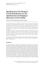 We have experienced writers in over 70+ disciplines for whom english is a native language and will easily prepare a paper according to your requirements. Pdf Speaking From The Margins A Critical Reflection On The Spiritual But Not Religious Discourse In Social Work