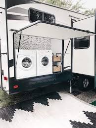 Travel trailers for sale in alberta & beyond travel trailers and hybrid expandable trailers. Rv Laundry From Outdoor Kitchen Conversion In 2021 Travel Trailer Living Camper Trailer Remodel Glamper Camper