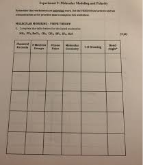 Polarity worksheet answers for each of the following pairs of molecules, determine which is most polar and explain your reason for making this choice: Solved Experiment 9 Molecular Modeling And Polarity Reme Chegg Com