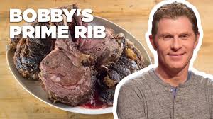 Rub cracked peppercorns and kosher salt all over roast. Bobby Flay Makes Prime Rib With Red Wine Thyme Butter Sauce Food Network Youtube Food Network Recipes Rib Roast Recipe Prime Rib Recipe