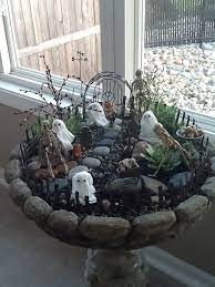 The Fairies Have Been Busy Getting The Fairy Garden Ready For Halloween Halloween Fairy Garden Fall Halloween Decor Outdoor Halloween