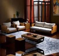 Penjualan Panas Gaya Klasik Meja Rattan Alami Perabot Rumah Tangga Set Sofa  dengan Bangku Persegi Anyaman