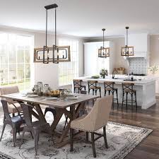 Hi, i need a recommendation for a dining room light fixture that will hang above the dining room table, but also provide enough light for the entire room. Lnc Farmhouse Chandelier Modern Farmhouse Dining Room Light Fixture Natural Wood Black Kitchen Island Lighting A03429 The Home Depot