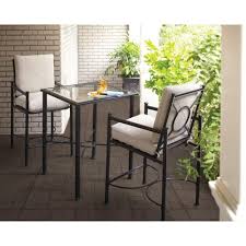 Hampton Bay Barnsley 3 Piece Patio High Dining Bistro Set With Textured Silver Pebble Cush Clearance Patio Furniture Outdoor Dining Furniture Outdoor Furniture